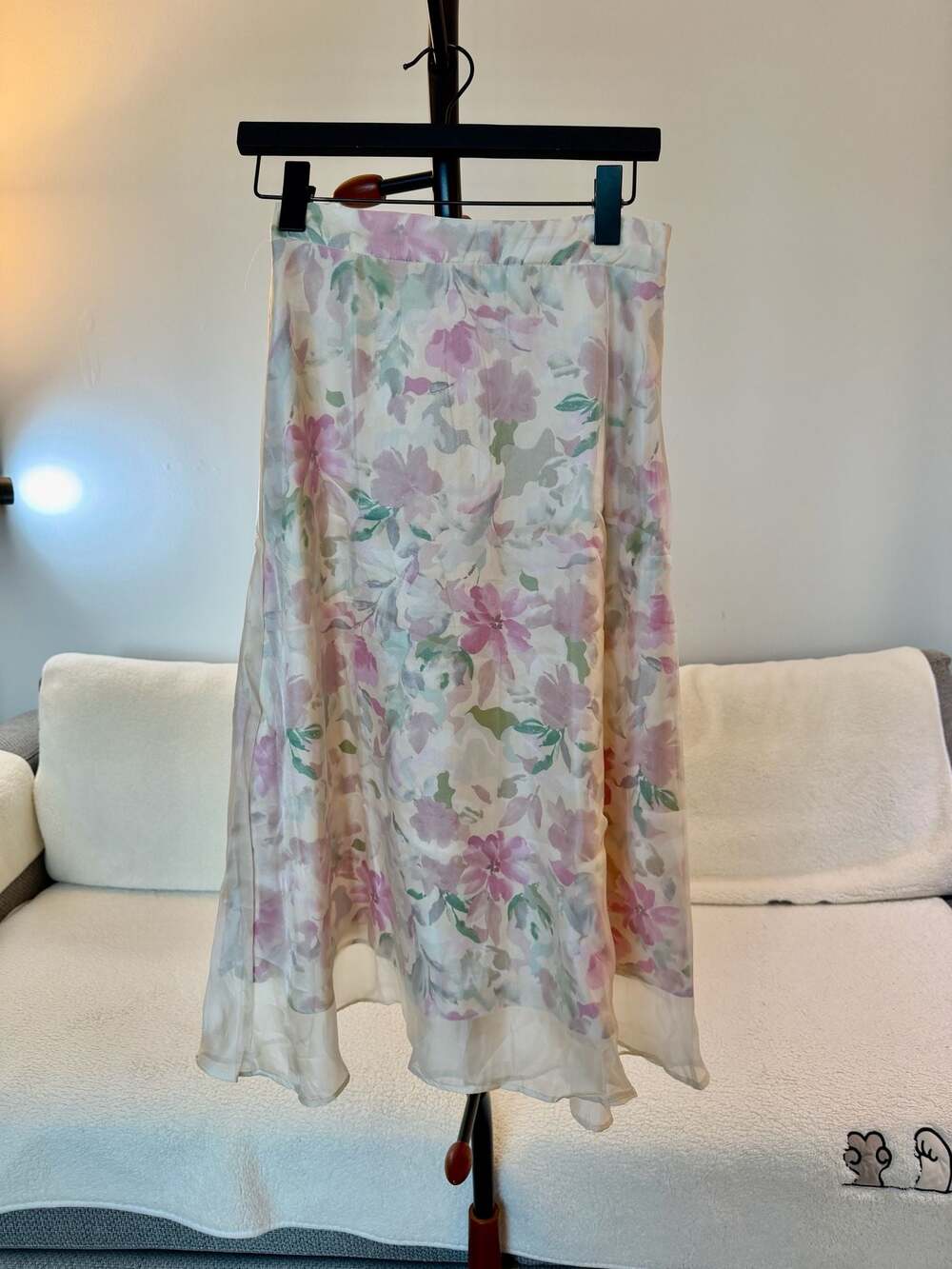 Floral Chiffon Midi Skirt Women A Line Sheer Overlay Flowy Pastel Spring Summer